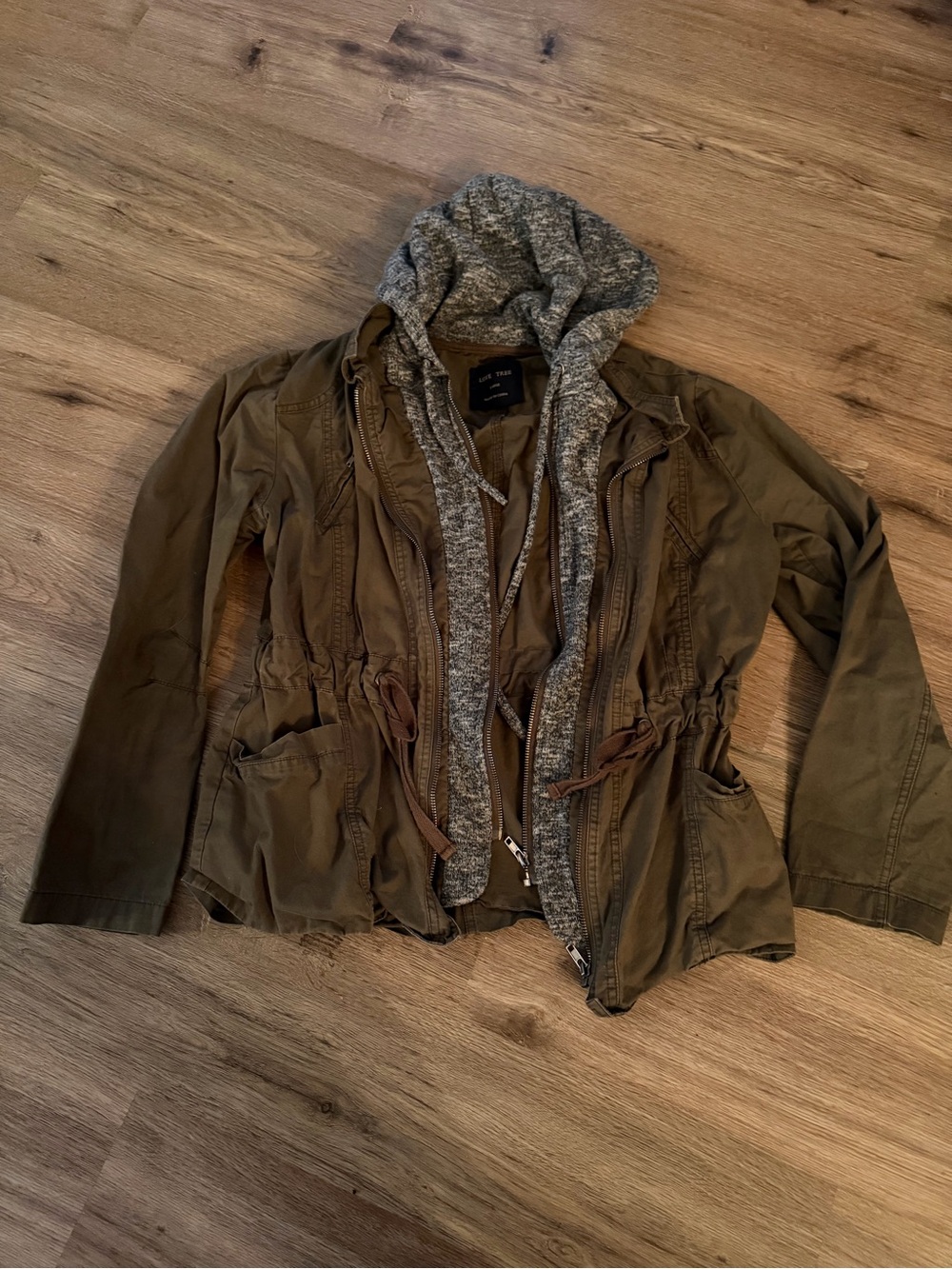 Love Tree Olive Utility Jacket with Gray Hooded Liner